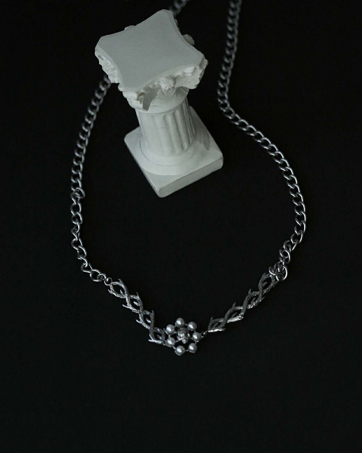 Monora *Ghostly Blossom* Necklace - Haunting Pearl-Encrusted Skull Design