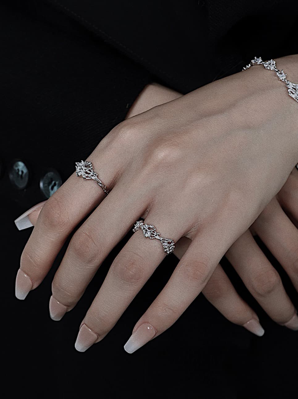 irregular silver zircon ring, edgy open ring with melted texture, unisex statement ring on hand, y2k punk-inspired jewelry