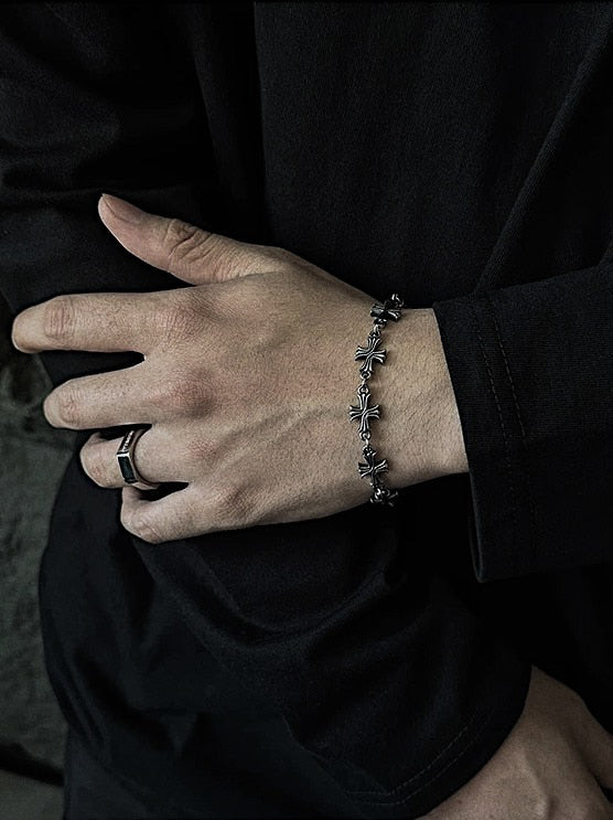 Gothic stainless steel cross chain bracelet with Y2K punk streetwear style
