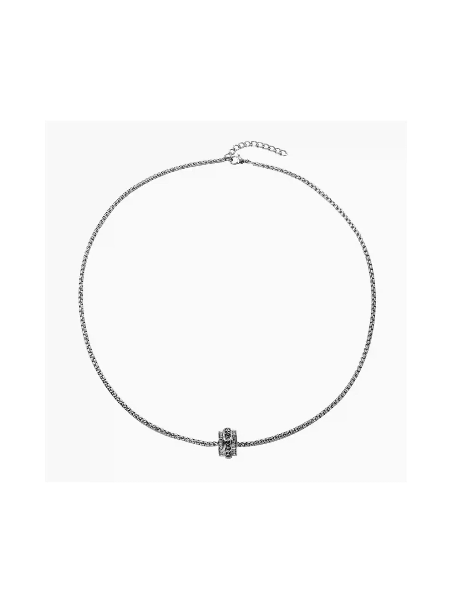 Gothic Triple Skull Ring Necklace in Stainless Steel – Y2K Streetwear Pendant Chain