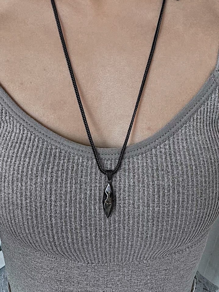 Monora Solar Eclipse Totem Pendant – stainless steel goth necklace in silver and black finish