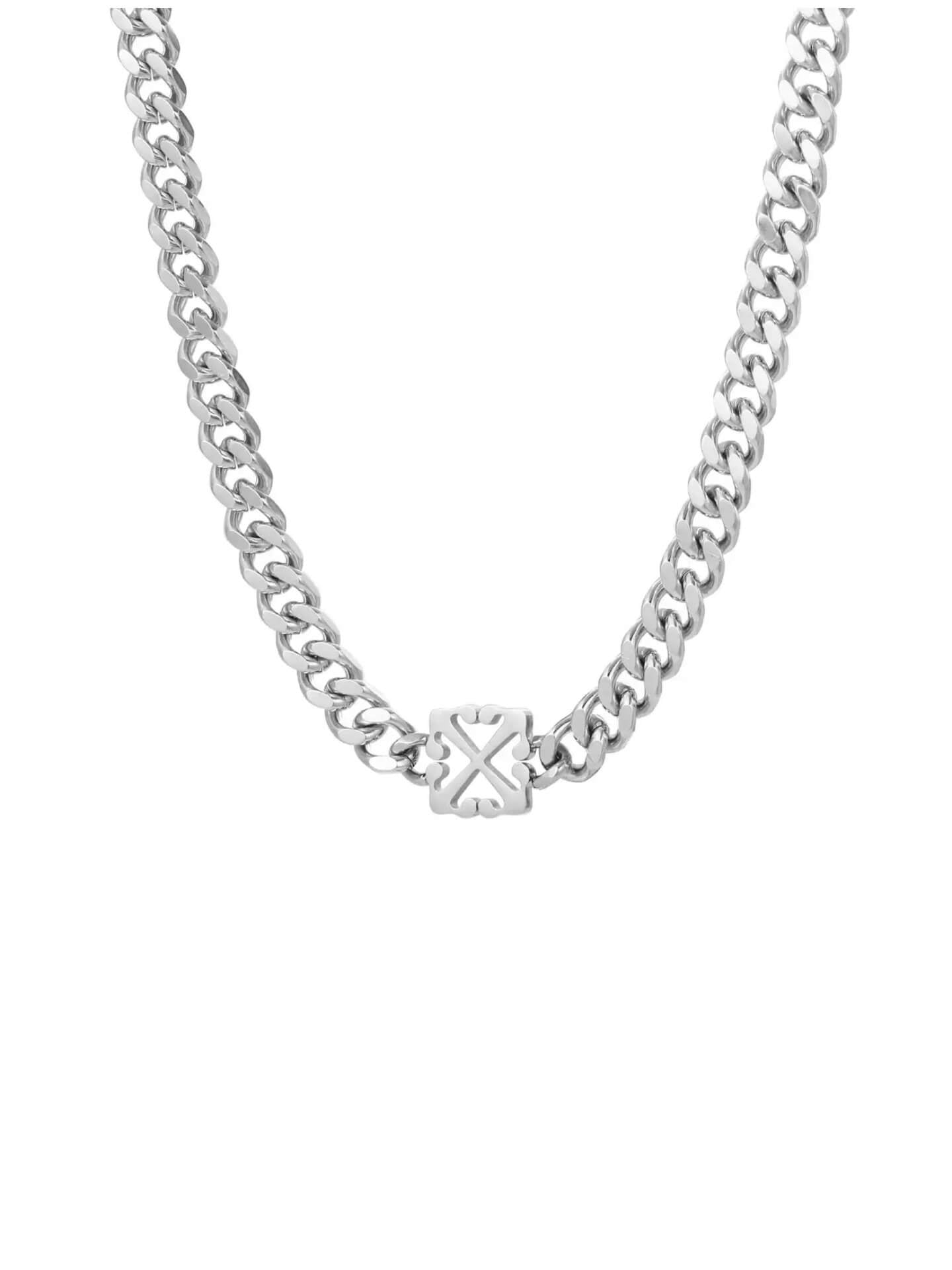 Professional studio shot of silver color thick stainless steel Cuban chain choker for men and women on pure white background⁠