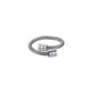 Adjustable stainless steel cable ring with textured wire pattern and bypass design, polished silver industrial jewelry detail, high-quality durable fashion accessory, Monora Studio.