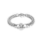 Professional studio shot of silver premium stainless steel mens geometric knot link chain bracelet on pure white background⁠