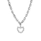 Monora Studio stainless steel barbed white heart necklace, liquid metal style, silver thorn heart pendant for cyber goth outfits.