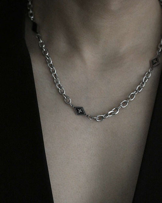 Monora Dark Gothic Black Diamond Necklace in Stainless Steel
