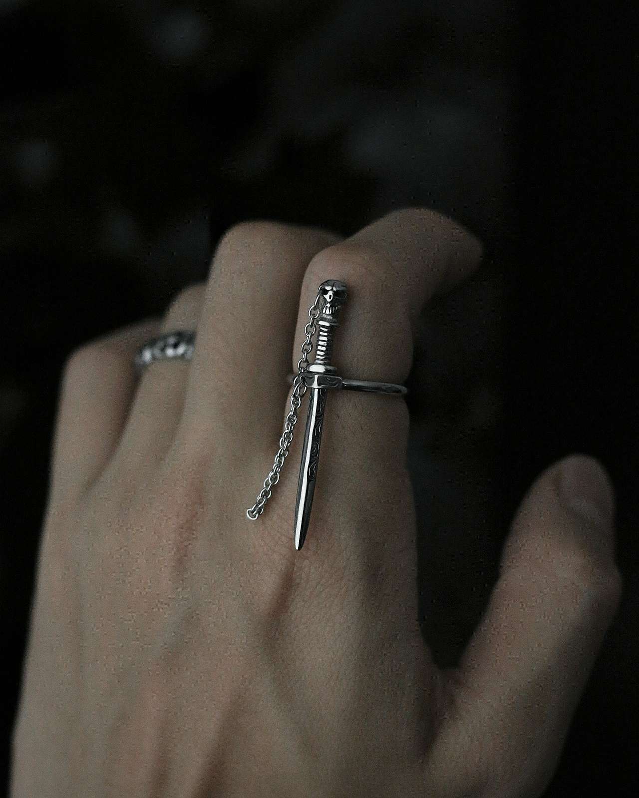 Monora Stainless Steel Skull Sword Ring