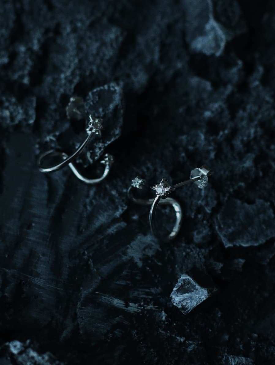 925 sterling silver star earrings with asymmetrical wave loop design, minimalist and edgy look.