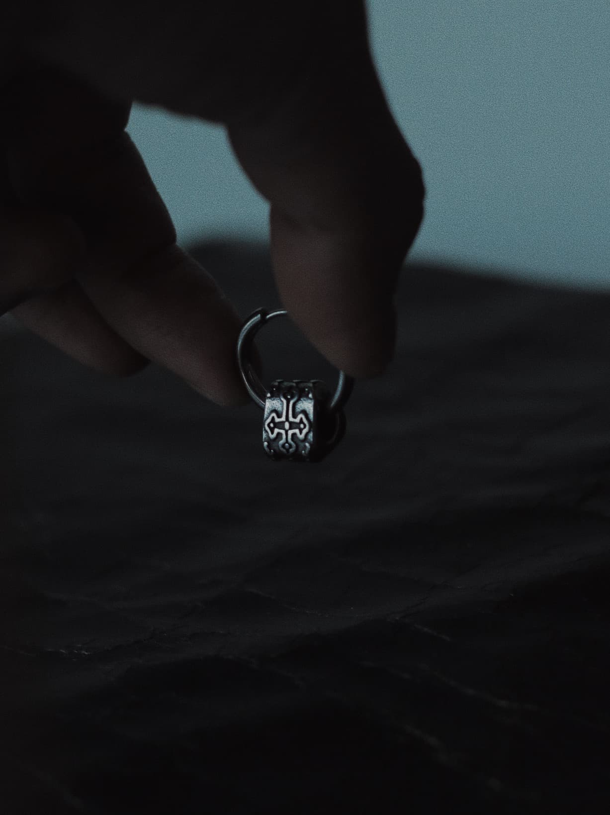 stainless steel crucifix lock hoop earring with gothic design – dark punk streetwear accessory.