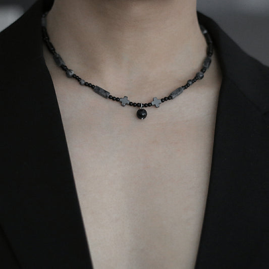 Monora Dark Fahsion *Black Accents* Necklace in Agate
