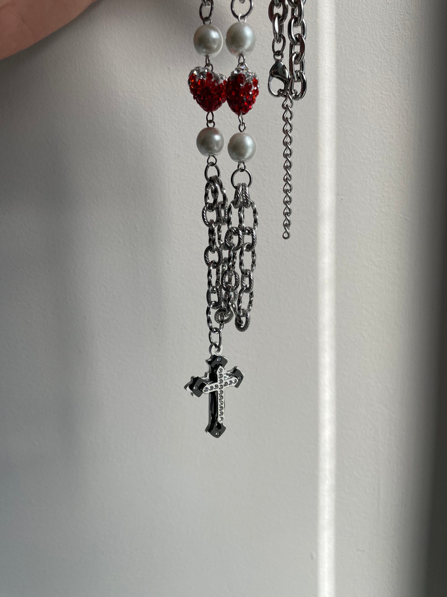 Monora Dark Gothic *Strawberry Cross Lover* Necklace in Titanium Steel