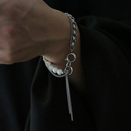 Monora Dark Gothic *Night Pearls* Bracelet in Titanium Steel