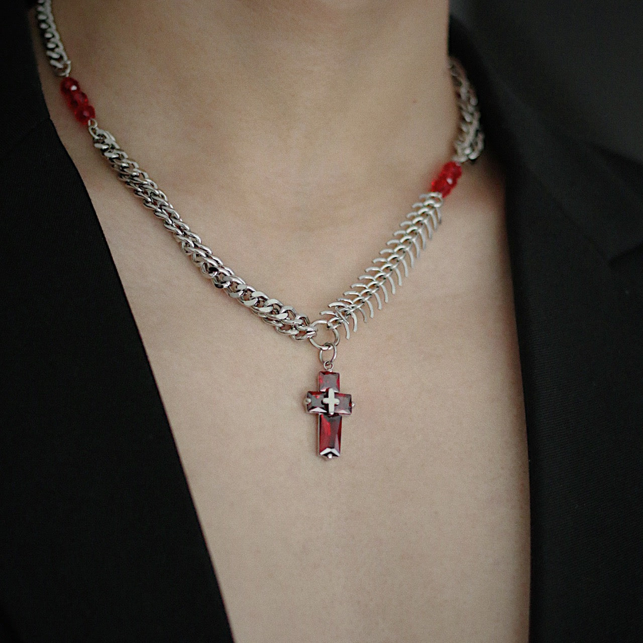 Monora Dark Gothic *Red October* Necklace in Titanium Steel