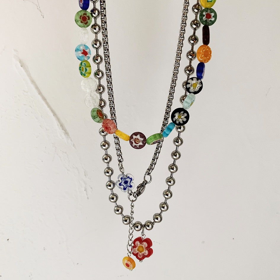 Monora Multi-Colored Floral Layered *Borago* Necklace - Summer Chic Accessory