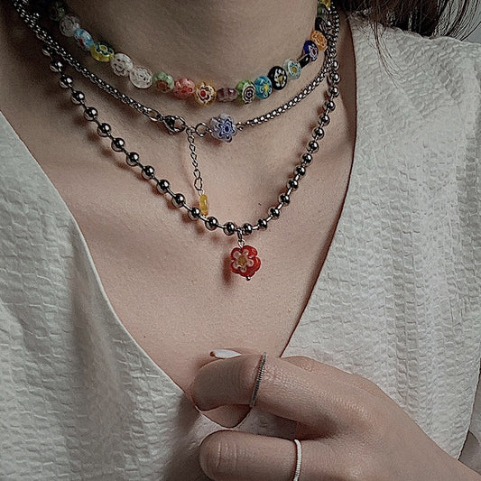 Monora Multi-Colored Floral Layered *Borago* Necklace - Summer Chic Accessory