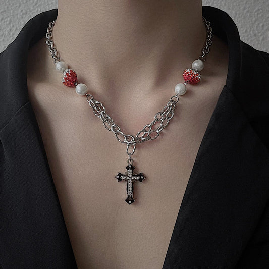 Collier Monora Dark Gothic *Grande Croix* en Acier au Titane