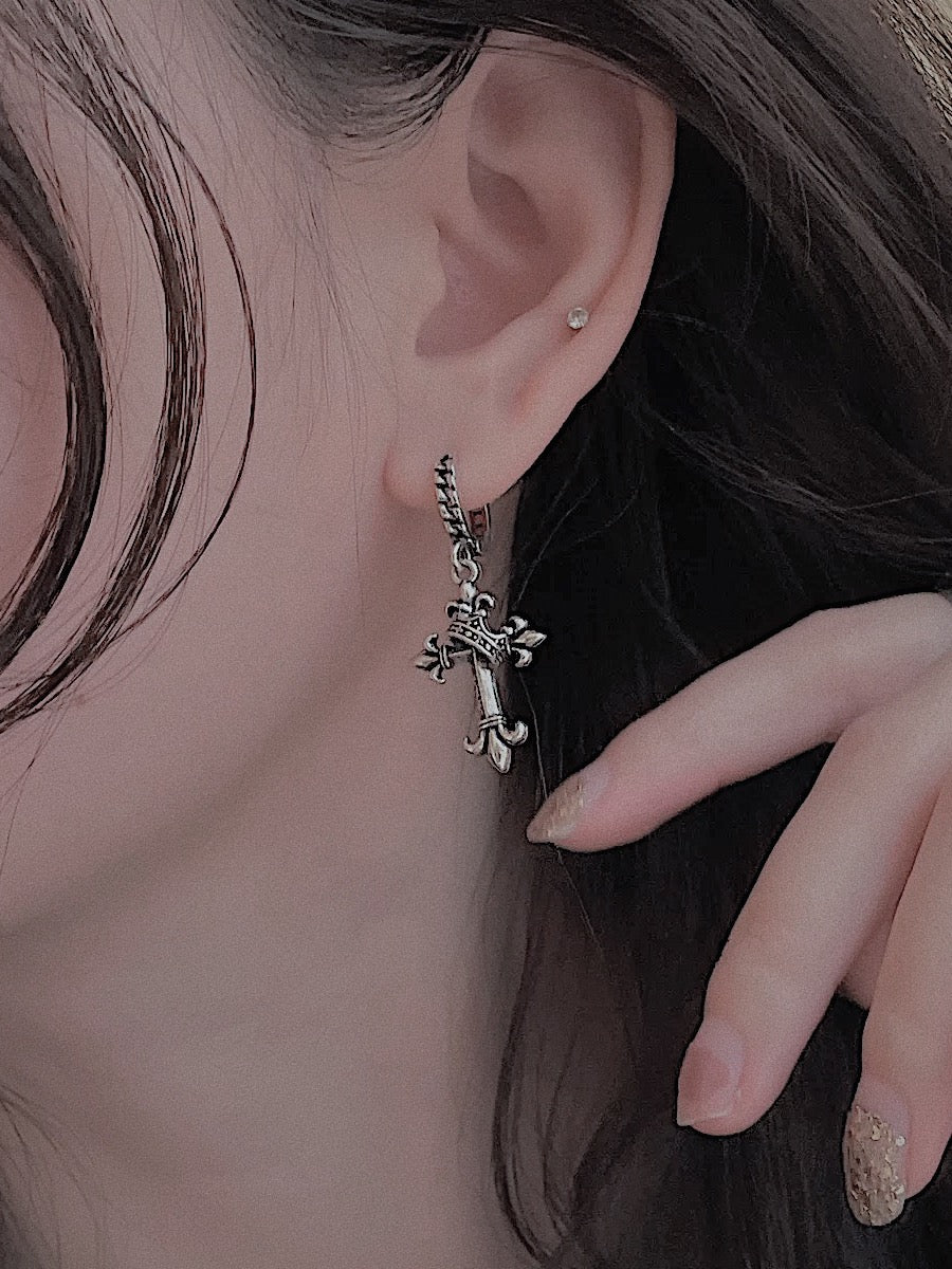 Elegance Unveiled Cross Silver Earring