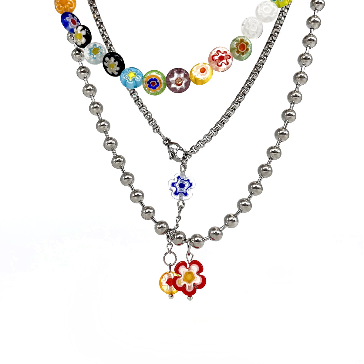 Monora Multi-Colored Floral Layered *Borago* Necklace - Summer Chic Accessory